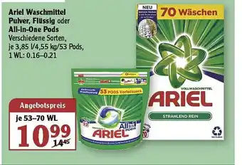 Globus Ariel Waschmittel Pulver, Flussig Oder All-in-one Pods Angebot