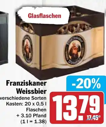 Hit Franziskaner Weissbier 20x0,5L Flaschen Angebot