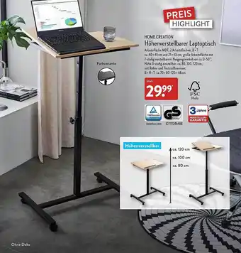 Aldi Nord Höhenverstellbarer Laptoptisch Angebot