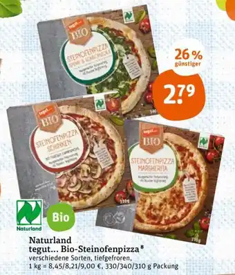 tegut Naturland Tegut Bio Steinofenpizza 330/340/310g Packung Angebot