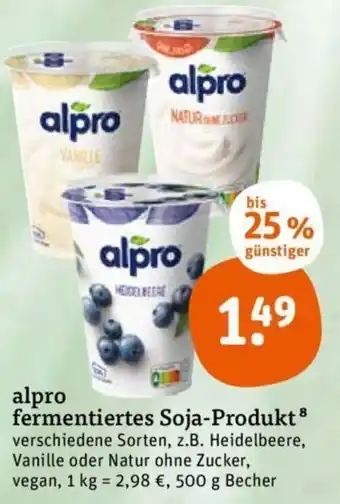 tegut Alpro Fermentiertes Soja Produkt 500g Becher Angebot