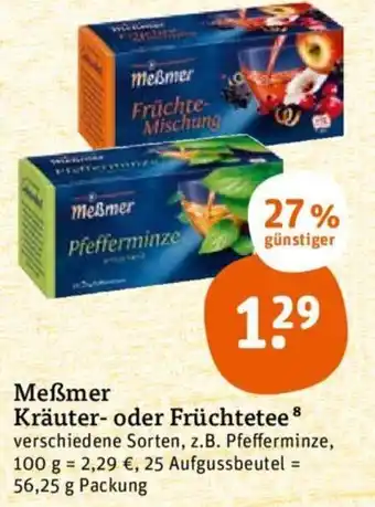 tegut Meßmer Kräuter oder Früchtetee 56,25g Packung Angebot