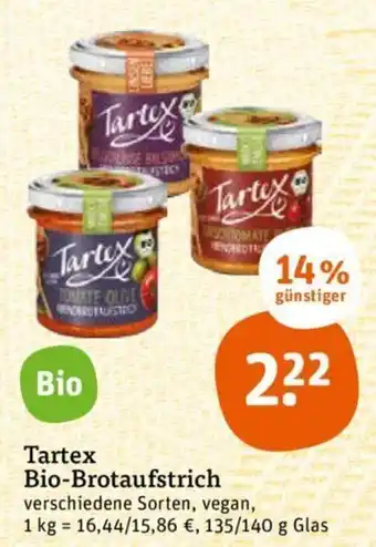 tegut Tartex Bio Brotaufstrich 135/140g Glas Angebot