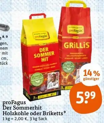 tegut proFagus Der Sommerhit Holzkohle oder Briketts 3kg Sack Angebot