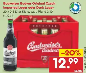 Netto Marken-Discount Budweiser Budvar Original Czech Imported Lager oder Dark Lager 20 x 0,5 L Angebot