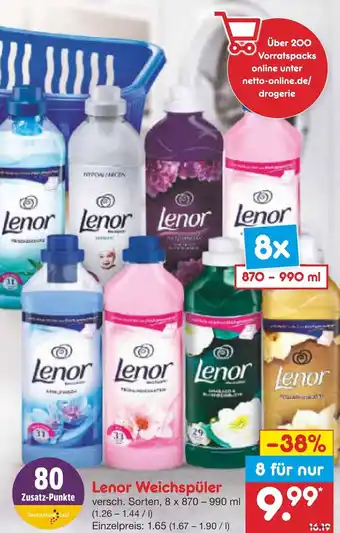 Netto Marken-Discount Lenor Weichspüler 8 x 870 - 990 ml Angebot