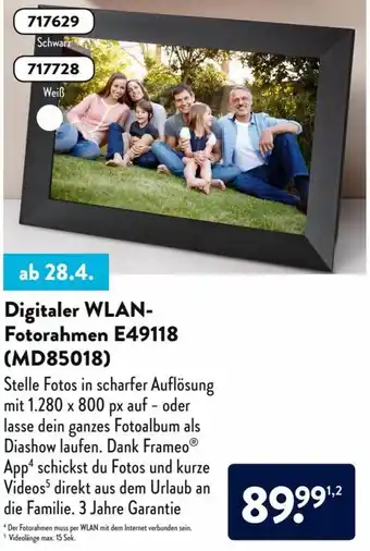 Aldi Süd Digitaler WLAN Fotorahmen E49118 (MD85018) Angebot