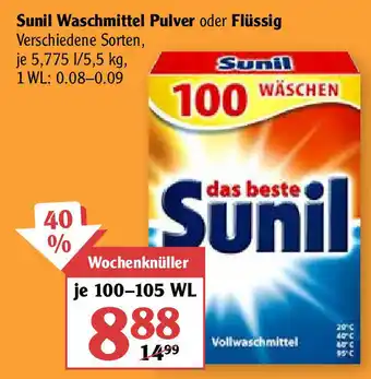 Globus Sunil Waschmittel Pulver oder Flüssig 5,775 1/5,5 kg Angebot