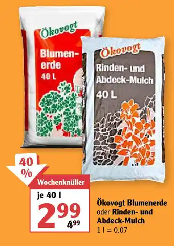 Globus Ökovogt Blumenerde oder Rinden- und Abdeck-Mulch 40L Angebot