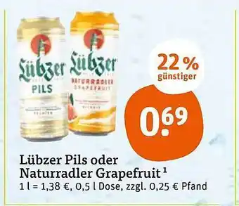 tegut Lübzer Pils Oder Naturradler Grapefruit Angebot