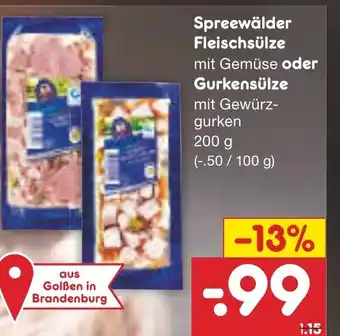 Netto Marken-Discount Spreewälder Fleischsülze mit Gemüse oder Gurkensülze mit Gewürzgurken 200 g Angebot