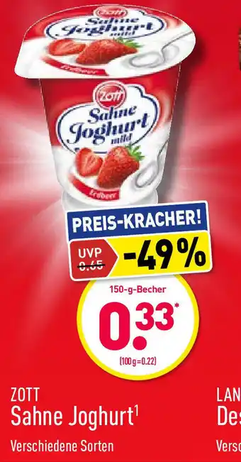 Aldi Nord Zott Sahne Joghurt 150 g Becher Angebot