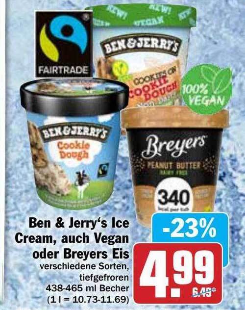 Ben & Jerry's Ice Cream, Auch Vegan Oder Breyers Eis Angebot bei Hit