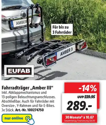 Lidl Eufab Fahrradträger ,, Amber III" Angebot