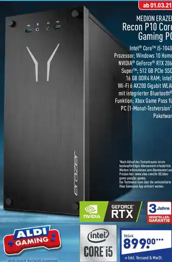 Aldi Nord Medion Erazer Recon P10 Core Gaming PC Angebot