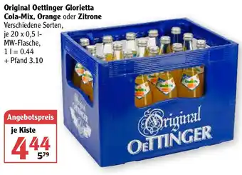 Globus Original Oettinger Glorietta Cola-Mix, Orange oder Zitrone 20x0,5L Angebot