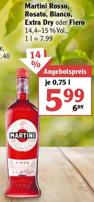 Globus Martini Rosso, Rosato, Bianco, Extra Dry oder Fiero 0,75L Angebot