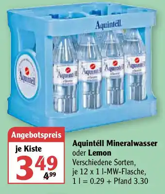 Globus Aquintéll Mineralwasser oder Lemon 12x1L Angebot