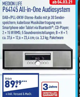 Aldi Nord Medion Life P64145 All in One Audiosystem Angebot