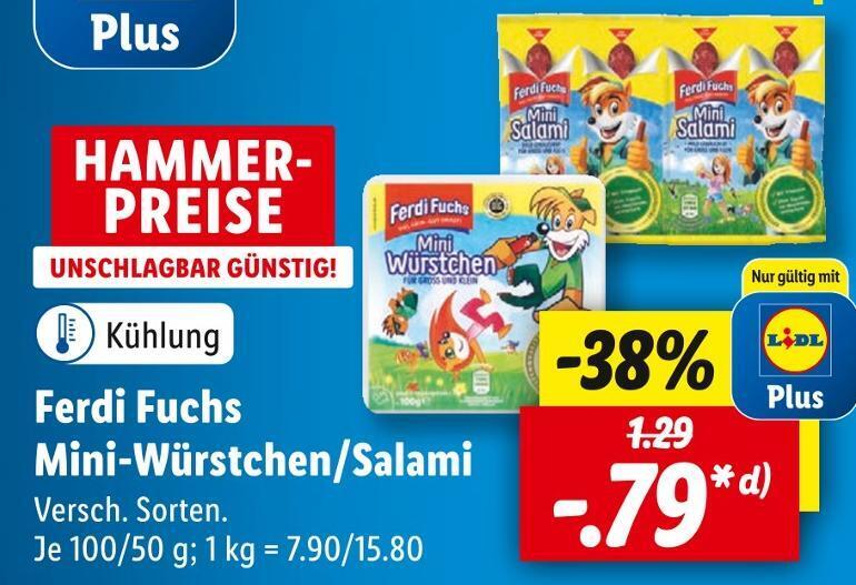 Ferdi fuchs miniwürstchen/salami Angebot bei Lidl