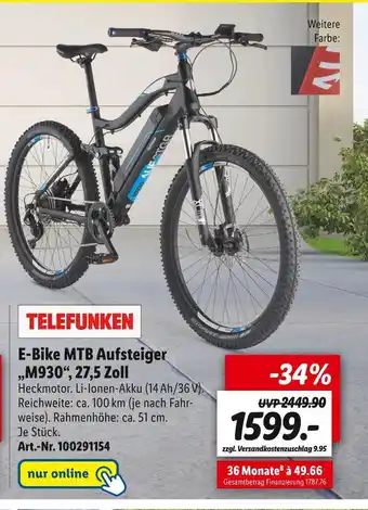 Lidl Telefunken e-bike mtb aufsteiger „m930“ Angebot