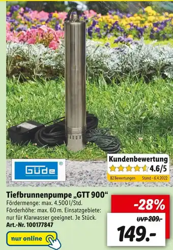 Lidl Güde tiefbrunnenpumpe „gtt 900“ Angebot