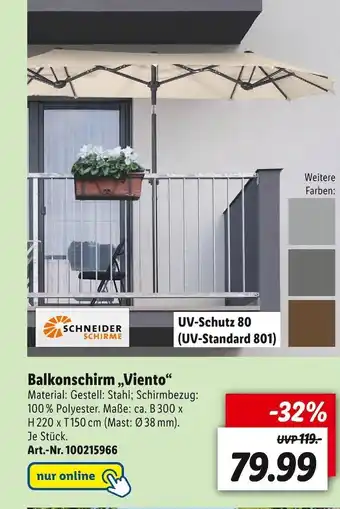 Lidl Schneider balkonschirm „viento“ Angebot