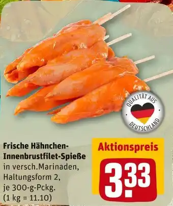 REWE Frische hähnchen- innenbrustfilet-spieße Angebot