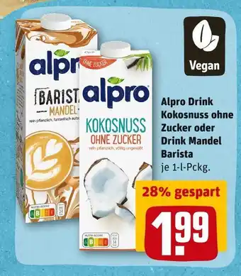 REWE Alpro drink kokosnuss ohne zucker oder drink mandel barista Angebot