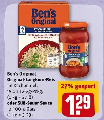 REWE Ben’s original original-langkorn-reis oder süß-sauer sauce Angebot