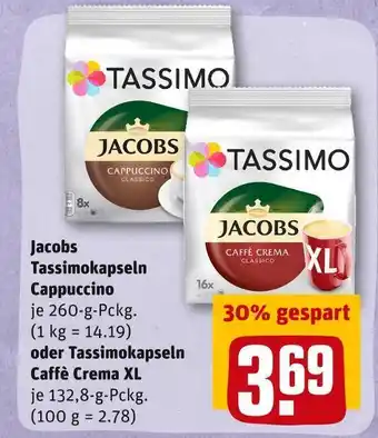 REWE Jacobs tassimokapseln cappuccino oder tassimokapseln caffè crema xl Angebot