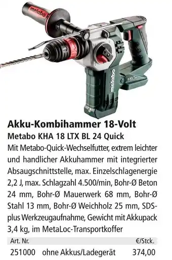 Holz Possling Akku-kombihammer 18-volt metabo kha 18 ltx bl 24 quick Angebot