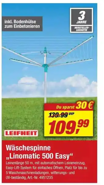 toom Baumarkt Leifheit Wäschespinne „linomatic 500 Easy“ Angebot