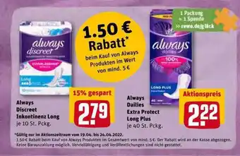 REWE Always Discreet Lnkontinenz Long, Always Dailies Extra Protect Long Plus Angebot