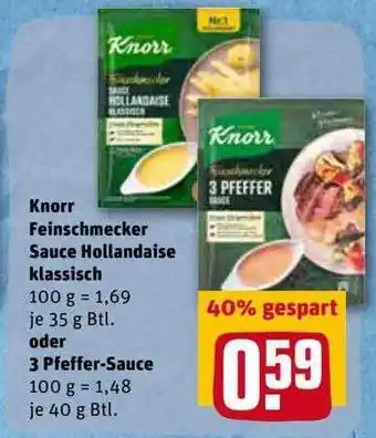 REWE Knorr Feinschmecker Sauce Hollandaise Klasssich Oder 3 Pfeffer-sauce Angebot