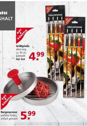 Multi Markt Gut & Günstig Grillspieße, Gut & Günstig Burgerpresse Angebot