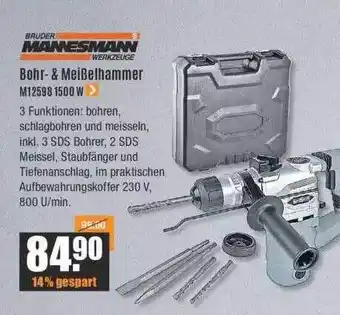 V Baumarkt Bruder Mannesmann Bohr- & Meißelhammer M12598 1500w Angebot