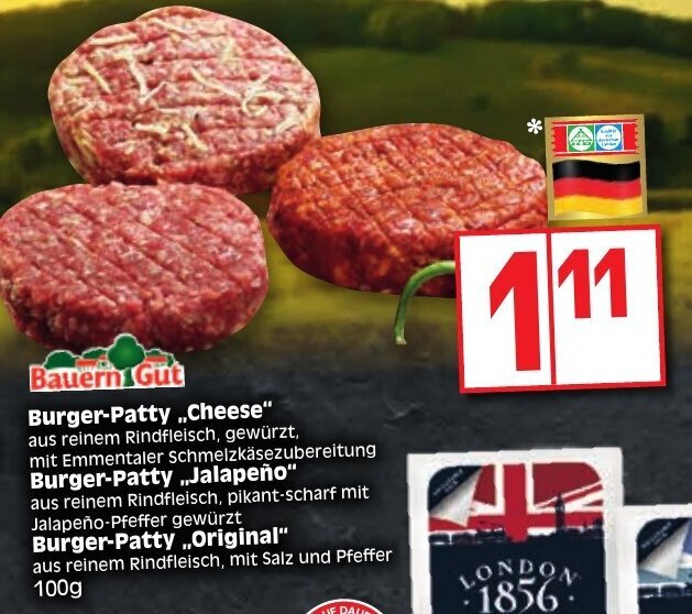 Bauern Gut Burger Patty Cheese, Jalapeño oder Original 100g Angebot bei