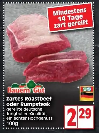 Edeka Bauern Gut Zartes Roastbeef oder Rumpsteak 100g Angebot