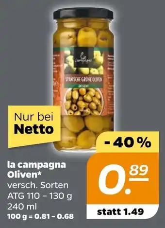 NETTO la campagna Oliven 240 ml Angebot