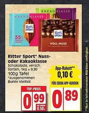 Edeka Ritter Sport Nuss- Oder Kakaoklasse Angebot