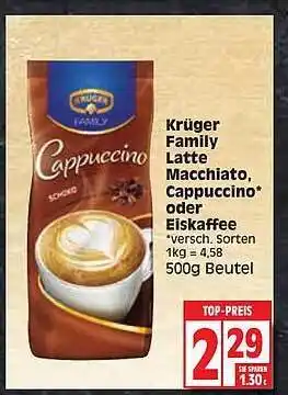 Edeka Krüger Family Latte Macchiato, Cappuccino Oder Eiskaffee Angebot