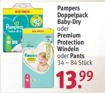 Rossmann Pampers Doppelpack Baby-Dry oder Premium Protection Windeln oder Pants 34/84 st Angebot