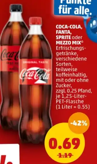 PENNY Coca Cola, Fanta Sprite oder Mezzo Mix 1,25L Angebot