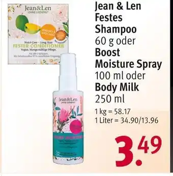 Rossmann Jean & len festes shampoo, boost moisture spray oder body milk Angebot