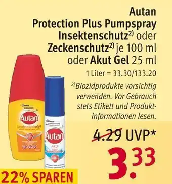 Rossmann Autan protection plus pumpspray insektenschutz, zeckenschutz oder akut gel Angebot