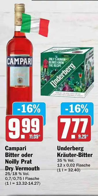 AEZ Campari Bitter Oder Noilly Prat Dry Vermouth Underberg Kräuter-bitter Angebot