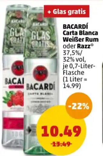 PENNY Bacardi Carta Blanca Weißer Rum oder Razz 0,7L Angebot