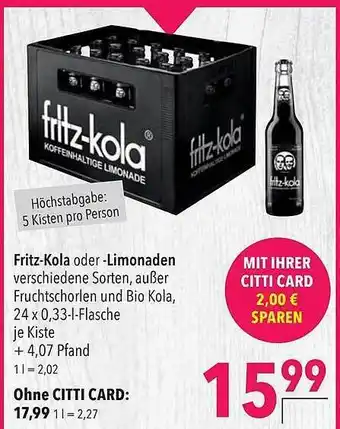 CITTI Markt Fritz-kola Oder -limonaden Angebot