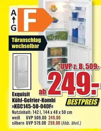 B1 Discount Baumarkt Exquisit Kühl-gefrier-kombi »kgc145-50-040f« Angebot